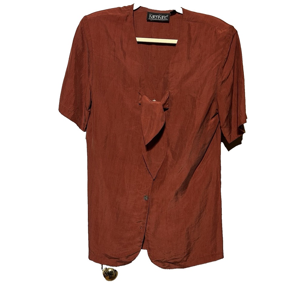 Karen Kane 100% Silk Blouse Top Maroon Burgundy Womens Tie Bow Vintage Size 4